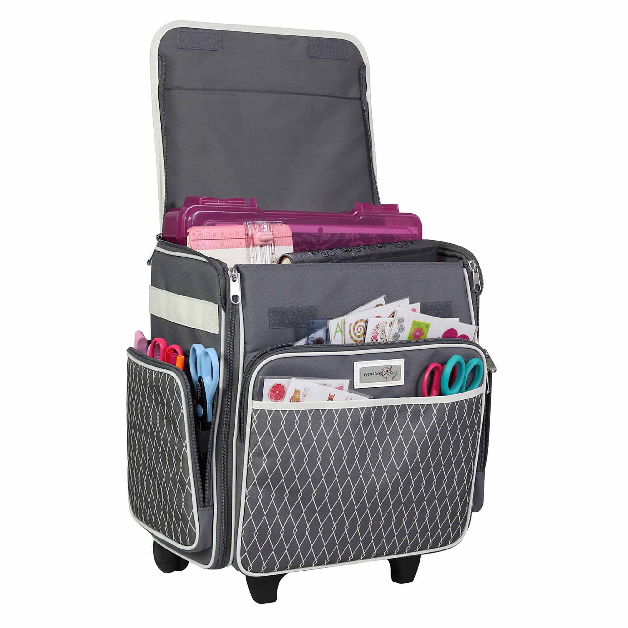 Everything Mary Gray & White Diamond Rolling Scrapbook Travel Case